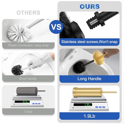 Toilet Brush and Holder Set: 304 Stainless Steel Brushed Gold Toilet Bowl Brush and Holder with Removable Inner Bowl and Splash Protection, Heavy Duty Long Handle Bathroom Cleaning Tool - color: Warm Gold