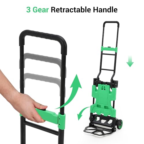 GarveeHome 2-in-1 Folding Hand Truck with Foldable Basket, 330 LB Dolly Cart with 2 Bungee Rope, Convertible Folding Hand Cart with 4 Wheels and Retractable Handle for Luggage, Travel, Moving, Office