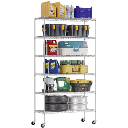 FDW | 6-Tier Wire Shelf with Wheels | 45" x 18" x 82" | Chrome - color: Chrome, size: 45×18×82
