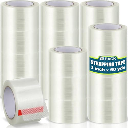 Treela 20 Rolls Filament Strapping Tapes Bulk 3 Inch X 60 Yards 5.5 Mil - size: 3 Inch x 60 Yards