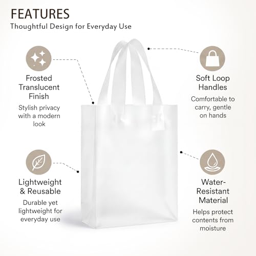 Aliceset 200 Pack 5 x 3 x 7 Inches Clear Frosted Plastic Gift Bags with Handles, Packaging Clear Shopping Bag Bulk for Small Business Shopping Boutiques Retail Store Use Merchandize