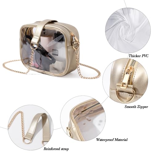 TOBVZOO Clear Bag Stadium Approved, Crossbody Transparent Bag for Concerts Sports Events, Purses for Men & Women - color: Gold