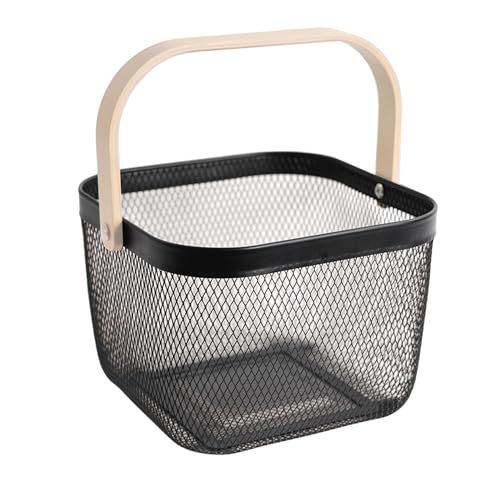 Metal Mesh Steel Harvest Basket, Square Wire Garden Basket with Handle – Multi-Functional Storage Organizer for Gathering Vegetables, Fruits, Kitchen, Garden, Picnic & Cabinet (Black) - color: Black-Square