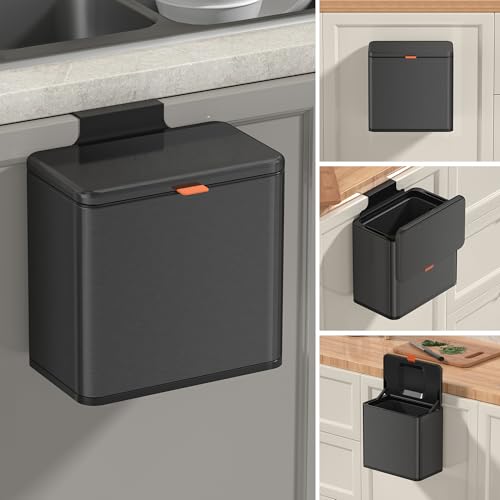 Mbillion 1.05 Gal Brushed Black Hanging Stainless Steel Compost Bin - color: Brushed Black, size: 1.05 Gal