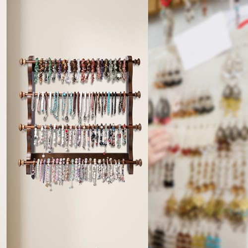 4 Tier Wooden Bracelet Holder Wall-Mounted Bangle Watch Necklace Display - style: 4 Tier Wall Monuted