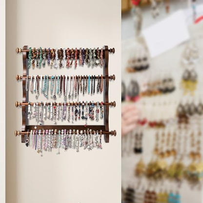 4 Tier Wooden Bracelet Holder Wall-Mounted Bangle Watch Necklace Display - style: 4 Tier Wall Monuted