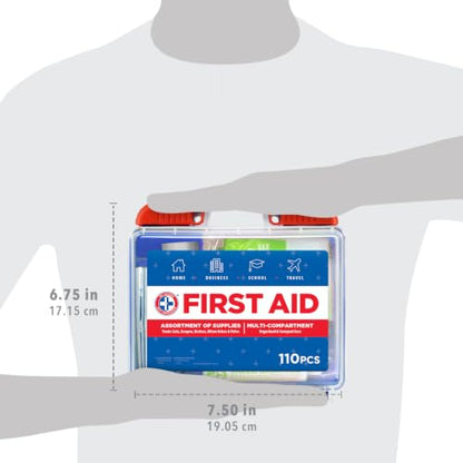 Be Smart Get Prepared 110 pc First Aid Kit: Clean, Treat, Protect Minor Cuts, Home, Office, Car, School, Business, Travel, Emergency, Outdoor, Camping & Sports, FSA/HSA (Packaging may vary) - size: 110 Piece Set