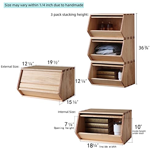 Stackable Solid Wood Storage Chests, Modular Bins with Lids, 19.5"W - size: 15.25"D x 19.5"W x 12.25"H