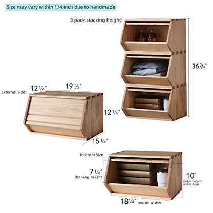 Stackable Solid Wood Storage Chests, Modular Bins with Lids, 19.5"W - size: 15.25"D x 19.5"W x 12.25"H