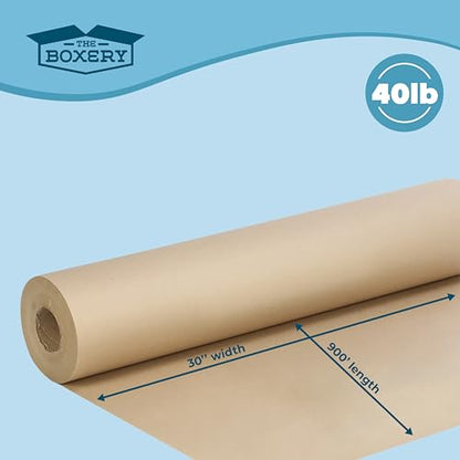 The Boxery 30 inch x 900 feet Brown Kraft Paper Roll, 40 lb Thickness Packing Paper for Shipping, Moving, Void Fill, Gift Wrapping, Arts & Crafts & Bulletin Boards, Made in the USA - size: 30"x 900'- 40lb