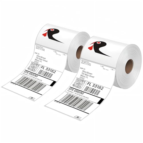 HUOJI 1000 4x6 Thermal Labels Roll 500 Labels Per Roll, Commercial Grade - size: 2 Rolls | 1000 Labels