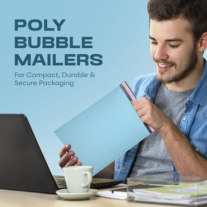 Light Blue Bubble Mailers 4x8, Poly Padded Envelopes #000, 500 Pack - color: Light Blue, size: 4"x8" / 500 Pack