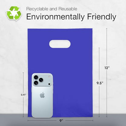 100 Indigo color Plastic Bags With Handles 9x12 Merchandise Bags - color: Indigo