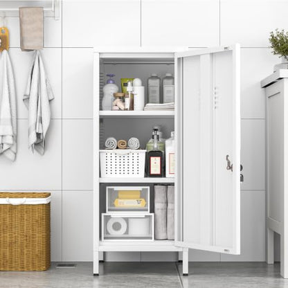 pozdeg 35.43" White Lockable Small Metal Storage Locker - color: White, size: 14.96"D x 14.88"W x 35.43"H