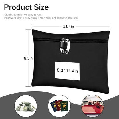 Money Bag with Zipper Lock for Cash, Black, 11.4x8.3in - color: white