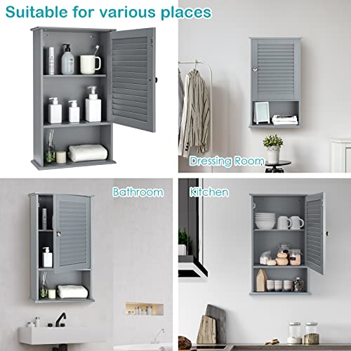 COSTWAY Bathroom Wall Cabinet, Large Capacity Storage Cabinet (Grey) - color: Grey