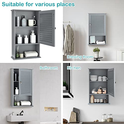 COSTWAY Bathroom Wall Cabinet, Large Capacity Storage Cabinet (Grey) - color: Grey