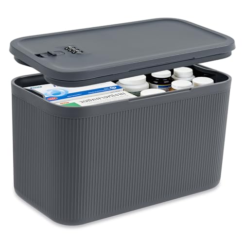 Upgraded Taller Lock Box for Medication, Phone Jail & Snacks – Large Lockable Storage Box with 3-Digit Combination Lock, Food-Safe BPA-Free Plastic– Medicine Lock Box for Home, Fridge, Travel - color: Gray Plus