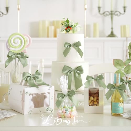 4.5" Twist Tie Sage Green Satin Small Gift Wrap Bows 24 Counts - color: Sage Green
