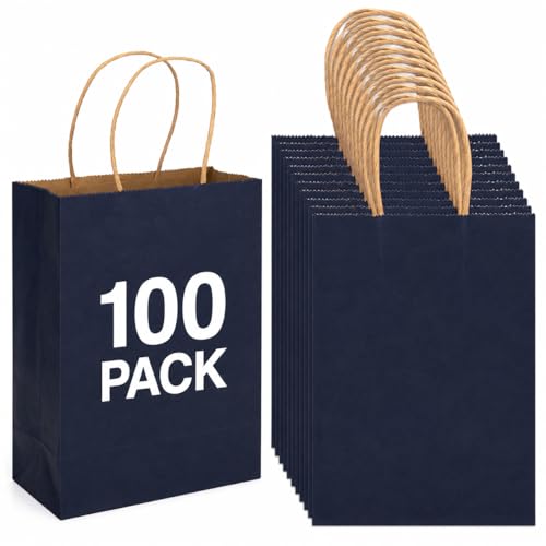 HavrePac 100 Pack Gift Bags with Handles 5.9x3.15x8.26 inch Dark Blue - color: Dark Blue