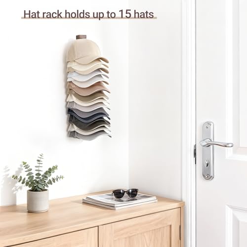 Mkono Hat Organizer, Wood Hat Rack for Wall Storage Holder 15 Baseball Caps - size: Medium