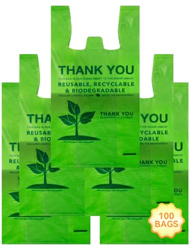 UMT Plastar 100 Count Biodegradable T-Shirt Bags, 11.5 x 6.25 x 21 in