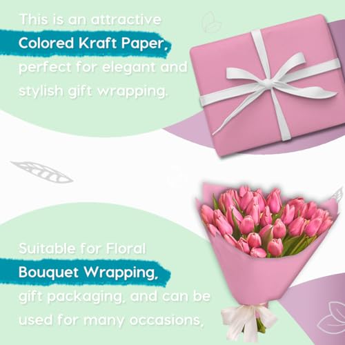 PerkHomy 24" x 1,440" (120') Light Pink Kraft Paper Roll for Craft Bulletin Board Paper Art Table Covering Crafting Gift Wrapping Bouquet Packing Parcel 80GSM 55LB (Light Pink, 24" x 120') - color: Light Pink, size: 24" Width x 120' Length