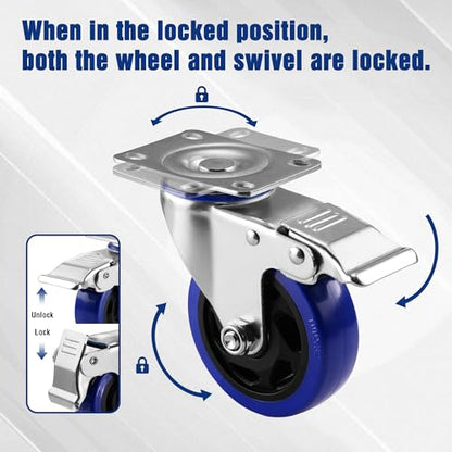 WORKPRO 4" Caster Wheels, 2200 LBS Heavy Duty Swivel Casters, Set of 4 - style: 4 Inch