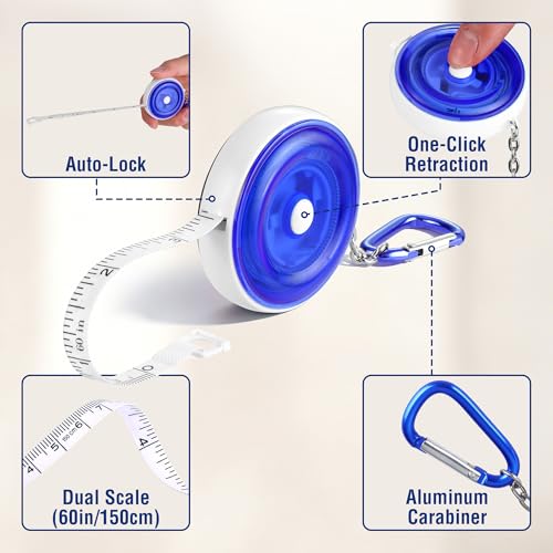 WORKPRO 3-Pack Soft Tape Measure, 60-Inch (150cm) Retractable Measuring Tape for Body Measurements, Sewing, Tailoring, Fabric, Cloth, Knitting and Crafts, Dual-Sided Scales with Carabiner Clip, Blue - color: Blue