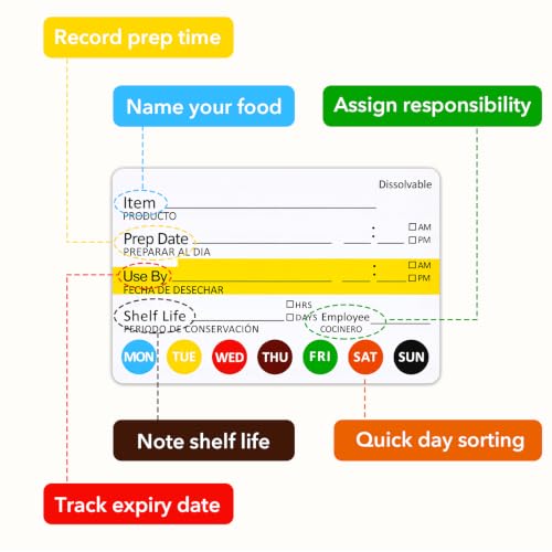 10 Rolls 2500 Pcs Restaurant Quality Shelf Life Food Rotation Labels Vinyl 2” x 3” Self-Adhesive Removable Freezer Food Labels Perfect for Reusable Containers Food Safety Date Sticker, Easy to Remove