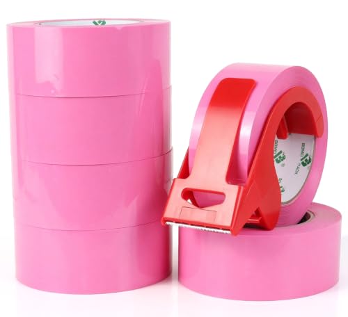 BOMEI PACK Heavy Duty Packing Tape 6 Rolls, Total 660Y, Pink, 2.52 mil, 1.88 inch x 110 Yards, Ultra Strong, Refill for Packaging and Shipping | Ultra Strong, Refill for Packaging and Shipping - color: Pink