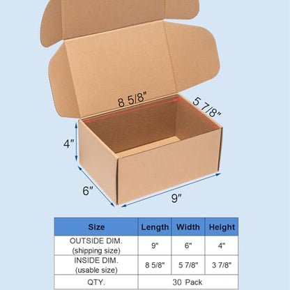 Wowxyz Brown Shipping Boxes 9x6x4" 30 Pack Corrugated Cardboard Mailers - size: 9x6x4"