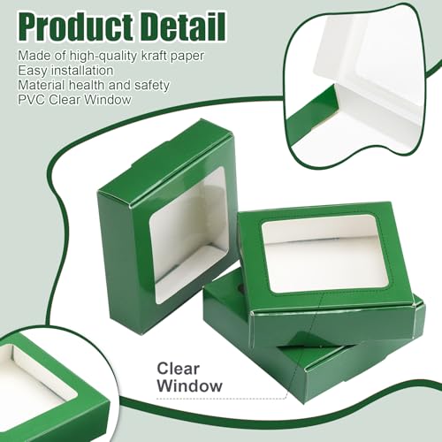 Zonon 30 Pcs Kraft Paper Boxes with Window 4.13x4.13x1.18inch (Dark Green) - color: Dark Green