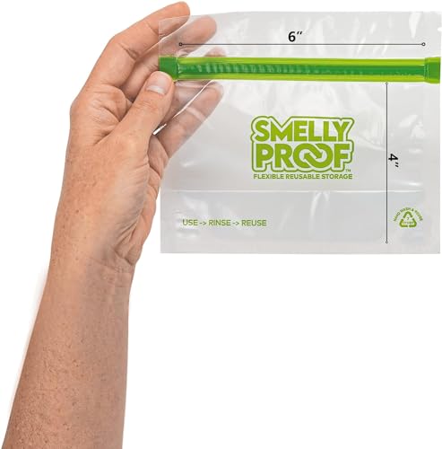 Smelly Proof 50 x Reusable Food Storage Bags, Reusable Snack Bags, Stand-Up Expandable “Stand & Fill”, Dishwasher-Safe, Clear 3-Mil 6” x 4”, US Made, BPA FREE, NO PEVA, 50-pk - size: 50pk, 6x4" - Small Snack