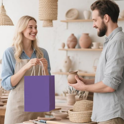 Brothersbox 100 Pack Paper Gift Bags with Handles, 8x4.75x10 Inch, Pueple - color: Purple