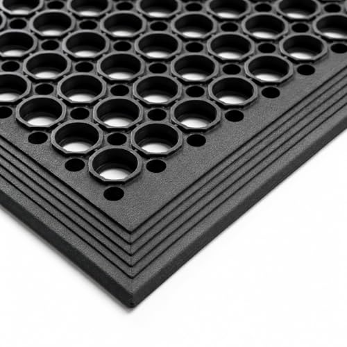 UNIMAT-Anti-Fatigue Outdoor Rubber Drainage with Non-Slip Backing Heavy Duty Mat for Restaurant Industrial Use-3'x 5' Black Mat-Ideal Bar Accessory