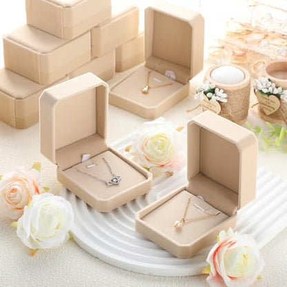 Sureio 24 Pcs Velvet Jewelry Gift Boxes Bulk Beige - color: Beige
