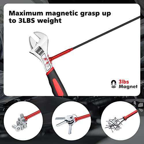 Housolution 28.34in Grabber Tool Magnetic, Bendable with LED Lights, Red - color: Red