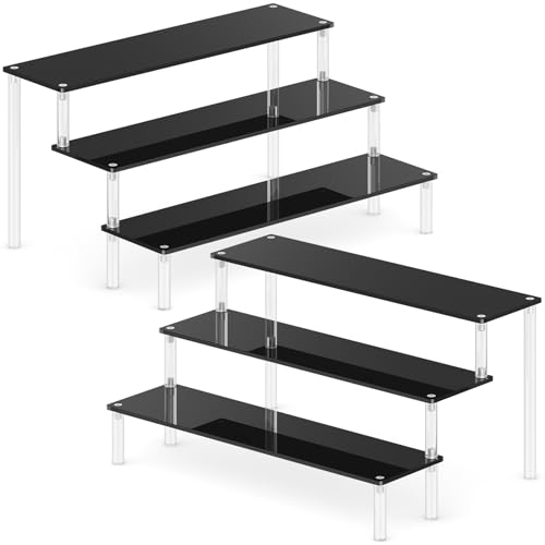 2 Packs Acrylic Display Stand Riser,3 Tier Perfume Organizer Cupcake Stand - color: Black, size: 11.6x3.1 inch