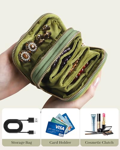 Stratalife Small Travel Jewelry Case, Velvet Storgae Pouch - color: Green-02