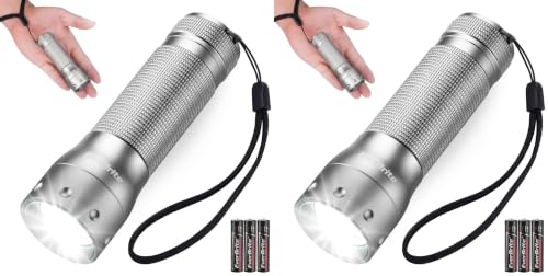 EverBrite Mini Flashlight, Zoomable LED Flash Light, 3 Modes, 3AAA Batteries Included, Handheld Small Flashlight for Camping, Emergency, Home, Grey (Pack of 2) - color: Gray, size: Small (Pack of 2)