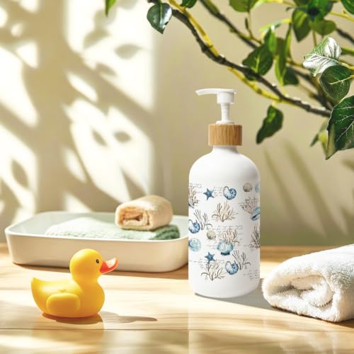 Retro Beach Ocean Glass Soap Dispenser with Pump - color: Seashell 03