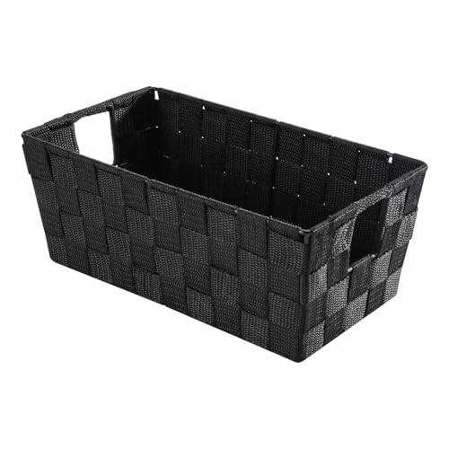 Whitmor Small Woven Storage Baskets for Shelves - Decorative Organizer Bins with Metal Structure, Versatile Shelf Storage Solution for Home Organization & Closet (Black) - color: Black, size: 11.42 × 6.5 × 4.53 inches