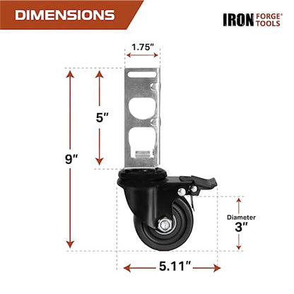 Iron Forge Tools Rolling Storage Rack Caster Wheels, Set of 4-3 Inch - size: 3 Inch - 1360 lb Capacity