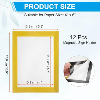 PATIKIL 4 x 6 Inch Magnetic Sign Holder, 12Pcs Self-Adhesive Soft Magnetic Border Wall Mount PVC Picture Frames Document Holder for Wall Window Home Office Store Poster, Yellow - color: Yellow
