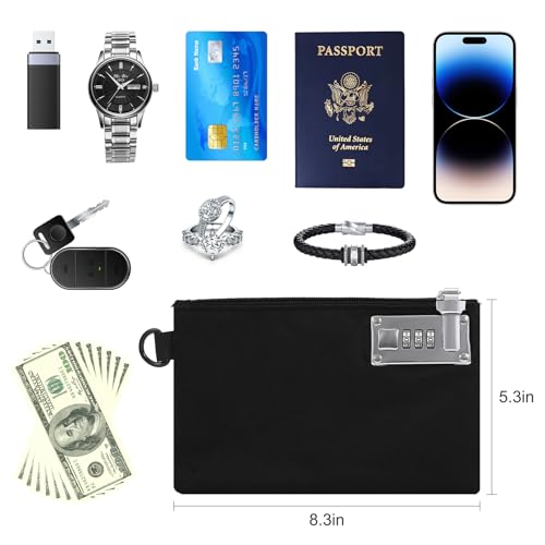 Lockable Money Bag, 5.3 x 8.3 Inches Nylon Locking Coin Purse Bank Pouch, Cash Bag with Lock, Portable Travel Money Pouch, Jewelry, Passports, Medicine, Credit Cards - 1Pcs (Black) - color: Black