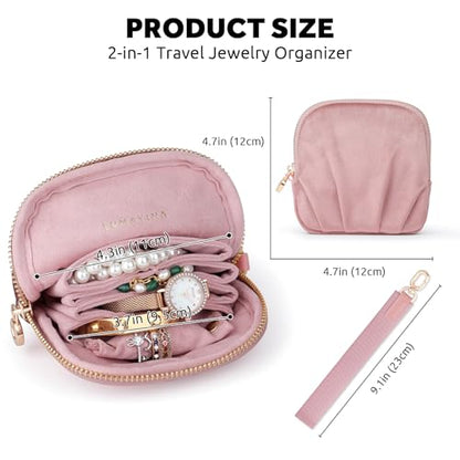 Velvet Travel Jewelry Pouch, 2-in-1 Case with Detachable Insert - color: Dusty Pink