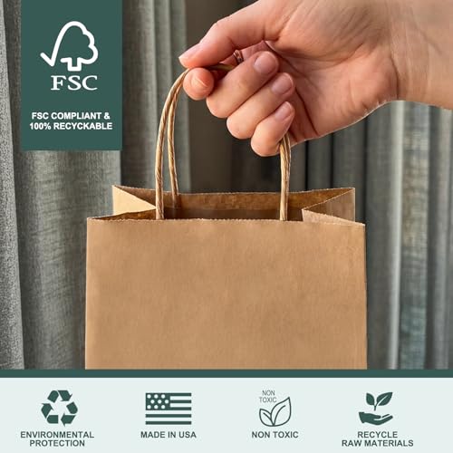 METRONIC Brown Paper Gift Bags 5.25x3.75x8 inch Small Bulk 200 Pack - color: Brown, size: 1 Count (Pack of 200)