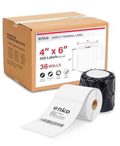 enKo 4 x 6 in 36 Rolls | 16200 Perforated Direct Thermal Shipping Labels - size: 36 Rolls - 16,200 Labels, style: Rolls (450 Labels/Roll)