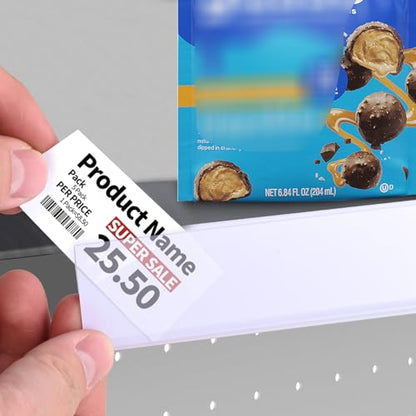 Shelf Label Strips 48" 100 Pack Self Adhesive 1.25”H Price Tag Holder Clear